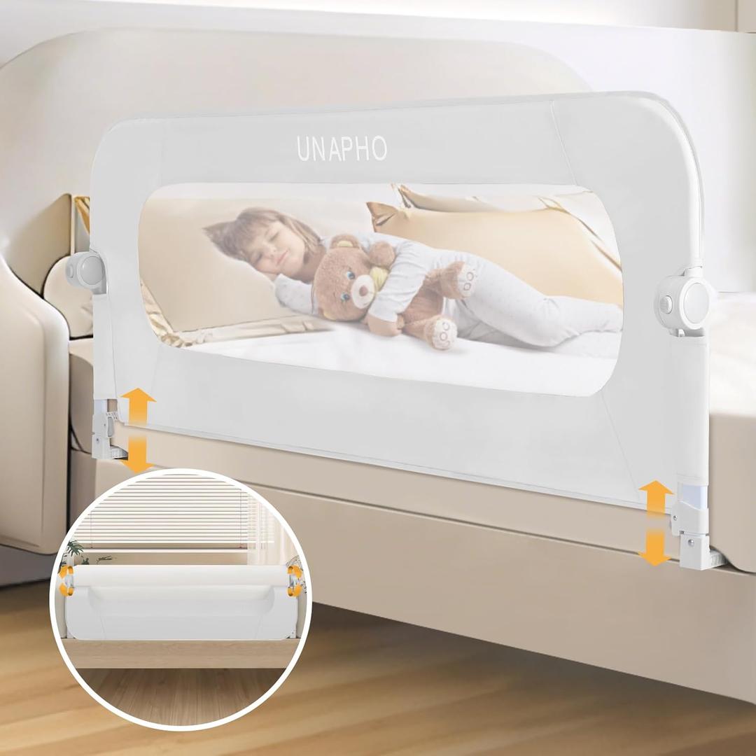 Bed Rail for Toddlers,Swing Down Kids Bed Rails Guard for Twin,Full,Queen,Bunk Size Bed,Extra Tall Child Bed Rail Guard with Reinforced Anchor Safety System,59" L x 31" H,White