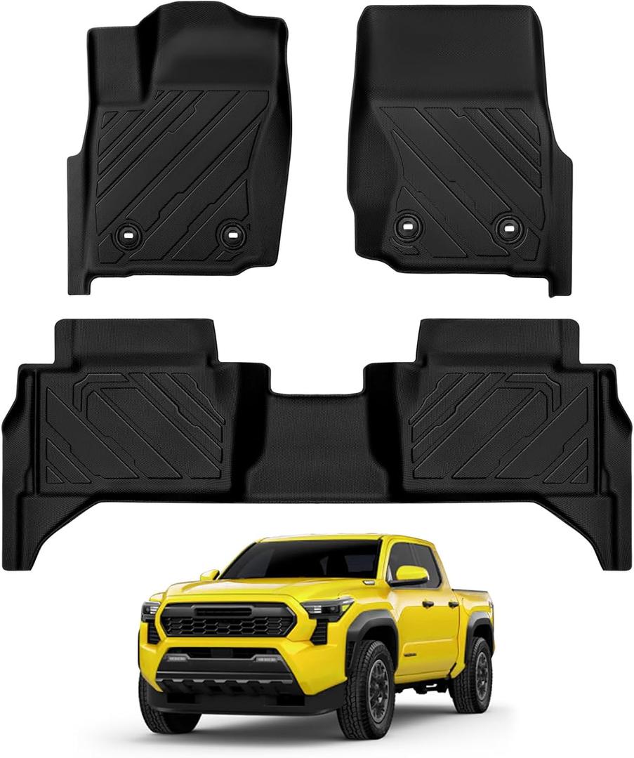 Floor Mats for Toyota Tacoma Double Cab (Automatic Transmission) 2024 2025 All Weather Tacoma Floor Mats for Toyota Tacoma Accessories 2024 2025 TPE 1st & 2nd Row Floor Liners Black