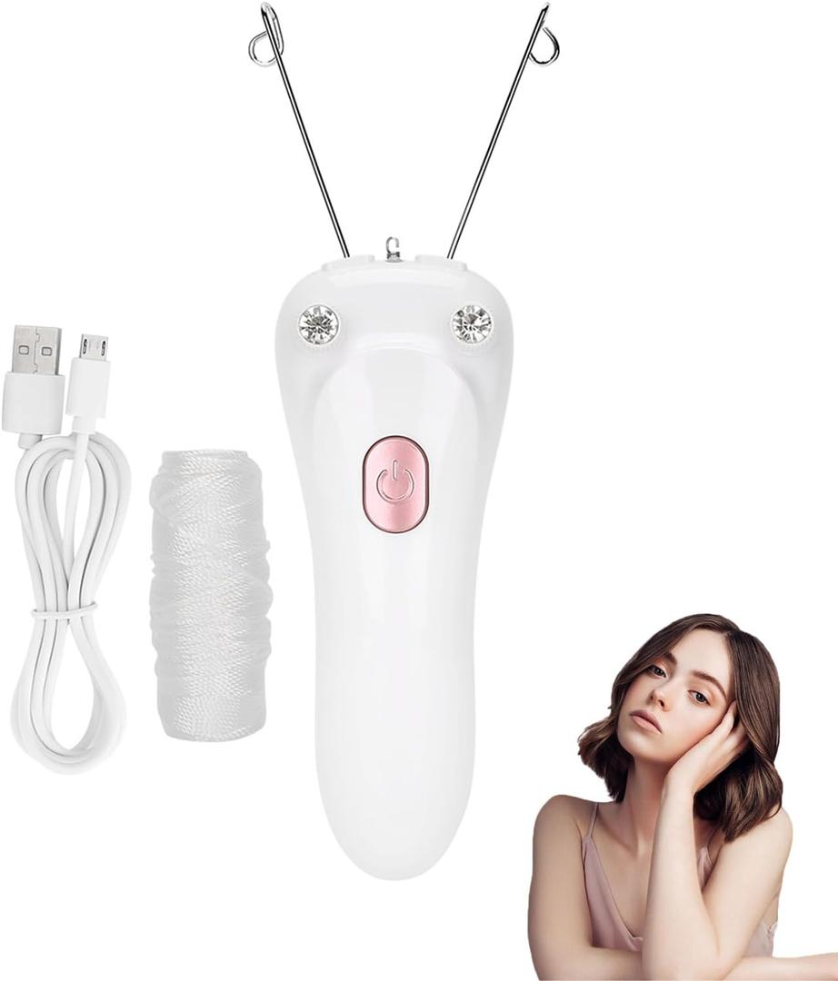 Threading Hair Removal, Hair Removal Device, Electric Threading Epilator USB Hair Remover for & Body Hair Removal with Cotton Thread Roll (Pinks)