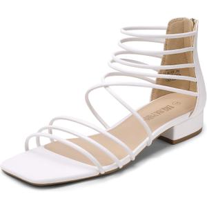 DREAM PAIRS Women's Summer Dressy Flat Sandals Girls Comfortable Gladiator Stappy Low Heel Sandals Shoes (10, White)
