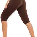 DHSO High Waisted Leggings for Women  Full/Knee Length Capri Tummy Control Buttery Soft Yoga Pants for Workout Athletic (Large-X-Large, Brown)