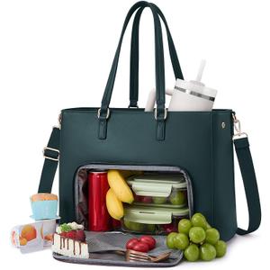 LOVEVOOK Lunch Tote Bag for Women, 3 in 1 Work Bag with Leakproof Cooler Compartment, Laptop Bag with Large Cup Holder for Office, College, Casual, Green