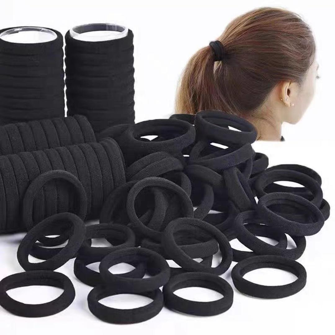 200PCS Black Hair Ties for Women Girls Seamless Thick Hair Band Elastic Hair Ties No Damage Ponytail Holder for Long Lasting Braids Ponytails and Medium Hair Cotton Elastic Bands Soft Hair Accessories