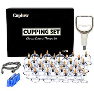 Cupping Kit for Massage Therapy - 32 Cups Professional Chinese Cupping Set with Magnetics, Vacuum Cupping Therapy Set for Cellulite Reduction Muscle Pain Relief with Manual Pump