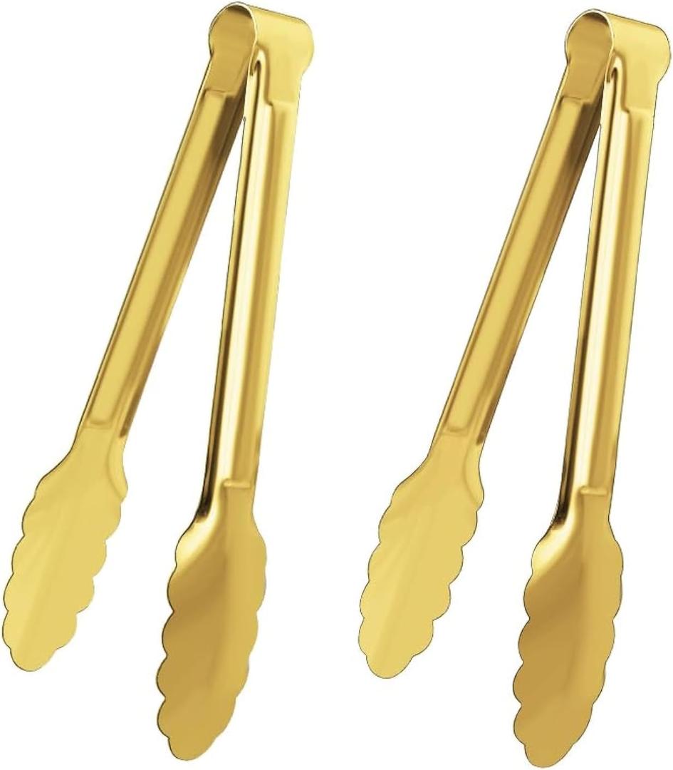 XEVOM 2 Pack 9 Inch Serving Tongs,Gold Salad Buffet Tongs,Stainless Steel Serving Utensils