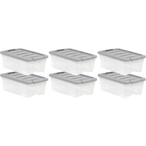 Amazon Basics Plastic Storage Containers with Secure Latching Lids, Stackable Organization Bins for Organizing, Clear/Grey, 12 Quart, Set of 6