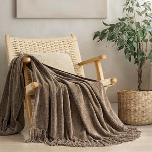 EverGrace Soft Chenille Throw Blanket for Couch, Cozy Plush Fuzzy Decorative Chenille Knit Throw Blanket with Tassels, Lightweight Blanket and Throws for Bed Sofa Gift Home Decor, Mocha Brown 60"x80"