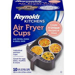 Reynolds Kitchens Air Fryer Cups, Easily Cook Individual Air Fryer Food and Non-Traditional Foods, Great for Meal Prepping and Picky Eaters, Oven-Safe and Grill-Safe, 10 Pack, 8 fl oz.