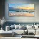 Sunset Ocean Beach Canvas Wall Art Living Room Ocean Picture Coastal print poster Blue Seascape Theme wall decor Modern Coastal Seascape Painting Seaside Artwork for Home Bedroom Framed