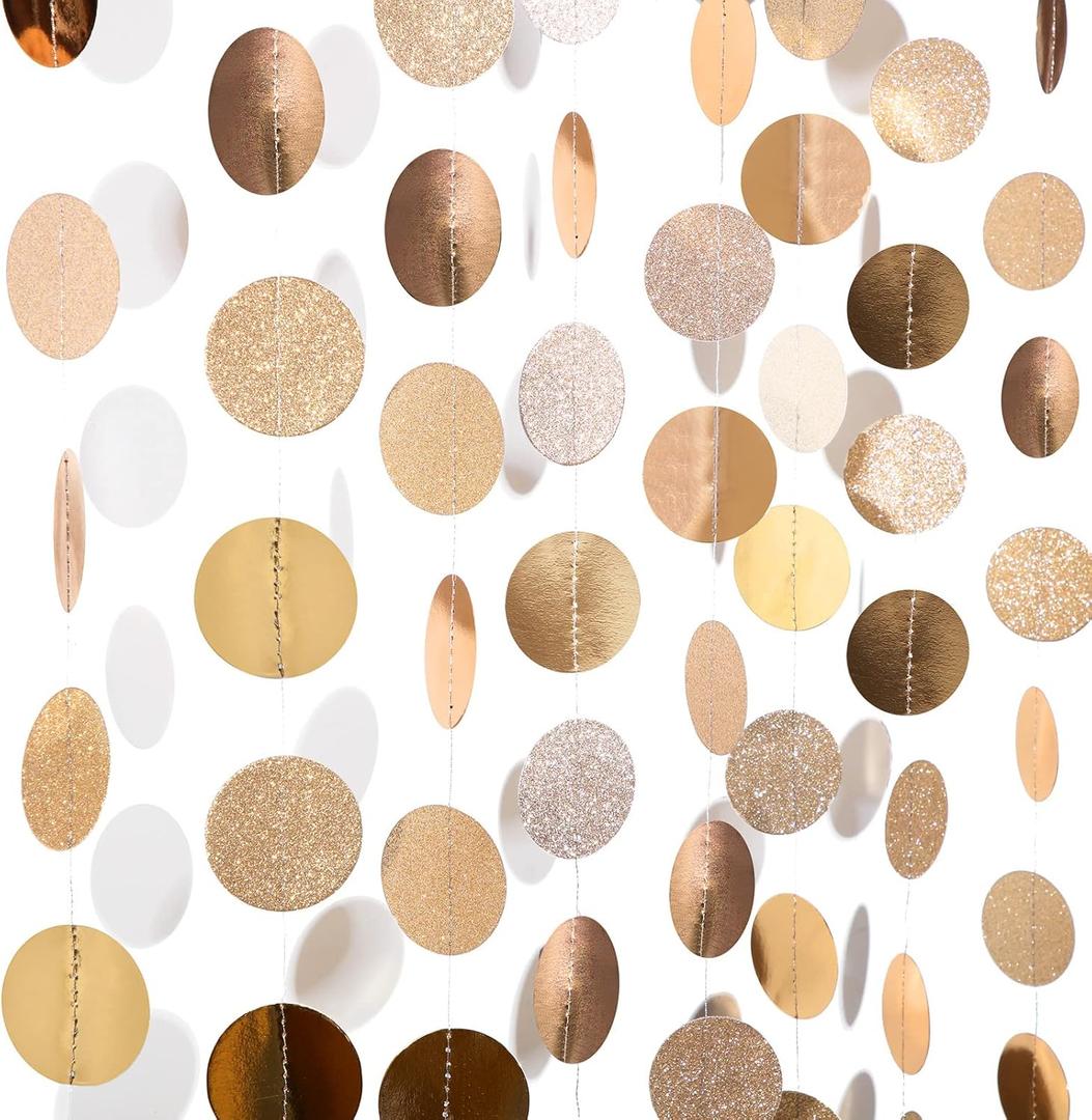 Syhood 10 Pcs Party Decorations Paper Dot Circle Garlands Glitter Streamers Hanging Banner Decor for New Year Baby Shower Wedding Birthday Backdrop Supplies (Champagne Pink)