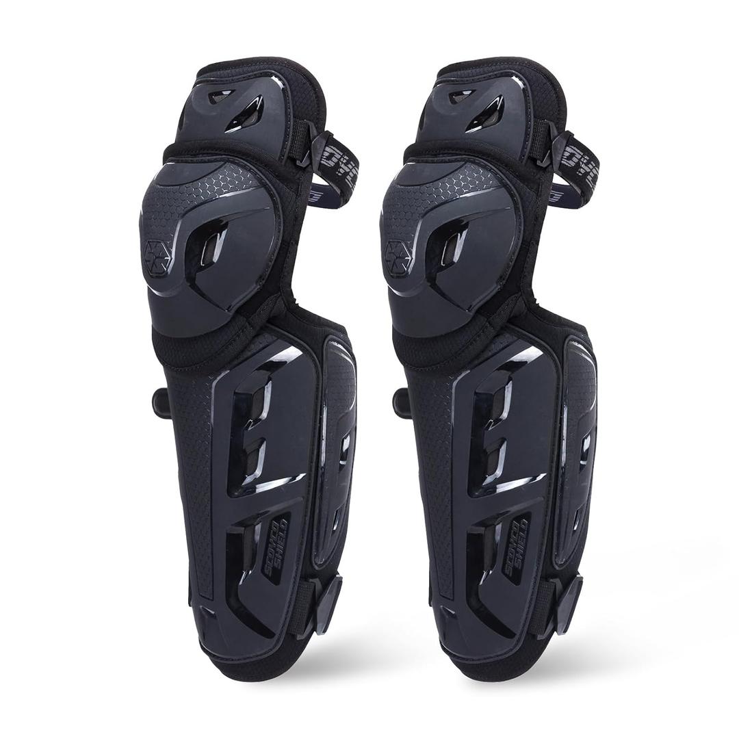 Scoyco Motorcycle Knee Shin Guards for Men - CE Level 1 Motocross Knee Pads Protective Gear with 45-180 Knee Flexibility Design and Adjustable Elastic Band