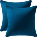 DEZENE Midnight Blue Throw Pillow Covers 2 Pack 18 x 18 Inch Cozy Soft Velvet Square Decorative Pillow Cases, Lumbar Toss Pillow Shams, Euro Cushion Covers for Farmhouse, Couch, Sofa, Bed