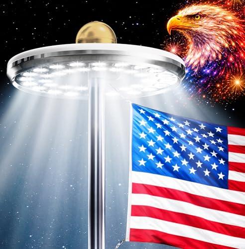 Deneve Deluxe Solar Powered Flagpole Lamp – Dusk to Dawn 12+ Hours, 26 LED, 1300 Lumen Outdoor Lighting for American Flag, Garden Decor, House Decor, 100% Coverage Silver Model