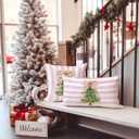 Christmas Tree Pillow Cover 18x18 Pink Coquette Holiday Throw Pillow Case with Bow and Stripes Cute Feminine Christmas Cushion for Bedroom or Sofa Decor