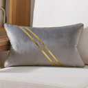 Avigers 12 x 20 Inch Gray Gold Leather Striped Lines Velvet Cushion Case Luxury Modern Throw Pillow Cover Decorative Pillow for Couch Living Room Bedroom Car