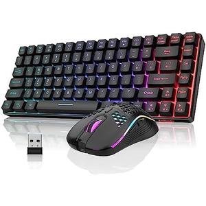 RedThunder K84 Wireless Keyboard and Mouse Combo, Rainbow Backlit Rechargeable Battery, 75% Layout TKL Ultra Compact Gaming Keyboard & Lightweight 3200 DPI Honeycomb Optical Mouse (Black)