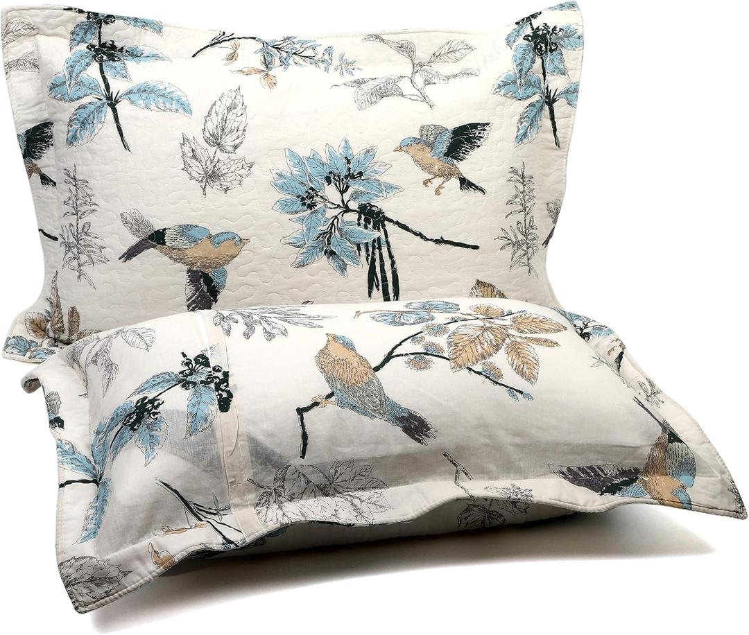Newrara 100% Cotton Quilted Pillow Shams Set of 2 Standard Size Bird American Country Pillow Shams Bedroom Decor (Bird)