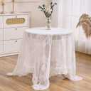 White Lace Floral Embroidered Square Tablecloth 55”x55” Table Cloth