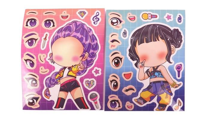 24Sheets Make-a-face Demon Movie Hunters Sticker for Teens,Make Your Own Mixed & Matched with 8 Designed Characters Cartoon Anime Sticker for Birthday Party Supplies Favors (H24)