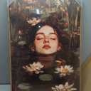 Lotus Pool Woman Framed Canvas Wall Art 16x24 inch, 16"x24" Natural