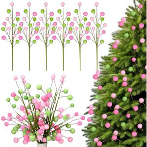 XunYee 6 Pcs Christmas Ball Pick 17 Inch Pink Green Christmas Tree Decoration Pink Green Glitter Decoration for Home Office Family Holiday Party