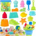 Collapsible Beach Toys for Kids Toddlers, Foldable Sand Bucket and Shovels Set with Mesh Bag & Sand Castle Building Kit, Travel Sand Toys for Beach Essentials, Sandbox Toys for Baby Kids Age 3-10