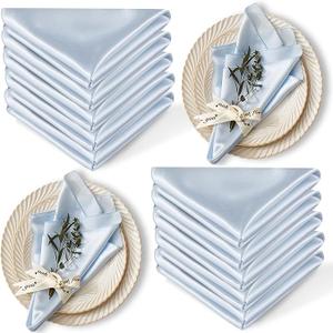12 Pack Satin Table Cloth Napkins, 17x17 Inch Baby Blue Silky Wedding Napkins Cloth Washable, Luxury Dining Table Cloth Napkins Set for Birthday Holiday Party Dinner Restaurant