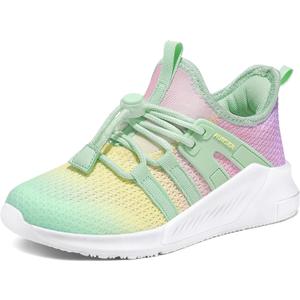 RUNSIDE Girls Tennis Shoes Lightweight Sports Kids Sneakers Lace-up for Running/Walking, Toddler/Little Kid/Big Kid (Gradient Yellow)