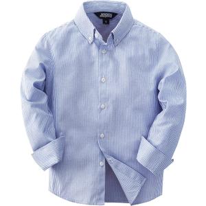 JOGAL Boys Long Sleeve Oxford Dress Shirts Casual Button Down Shirts Striped Tops for 6 Years (Blue)