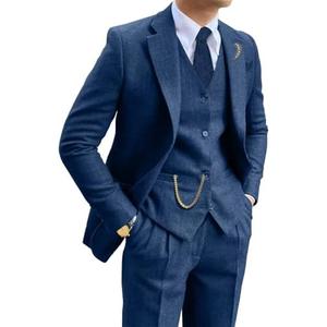 Retro Tweed Brown Men Suit 3 Piece Herringbone Slim Fit Suits Wedding Tuxedos Set Prom Jacket Blazers Vest Pants for Mens XL