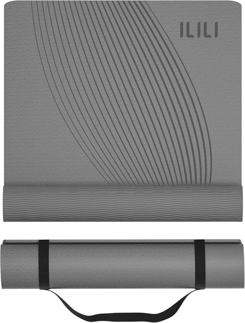 ILILI Yoga Mat, TPE Exercise Mat, Tear-Resistant, Fitness Yoga Mat with Carrying Strap, 72''x25''0.3''(8mm), Ideal for Yoga, Pilates, Home Workouts, Stretching & All Fitness Routines