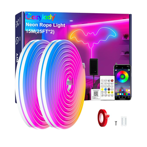 Cozylady RGB Neon LED Rope Lights, Waterproof Bluetooth APP Remote Control Music Sync Strip Lights, 24V Flexible DIY Silicone Light for Bedroom Home Indoor Outdoor Decor (15M/50Ft)