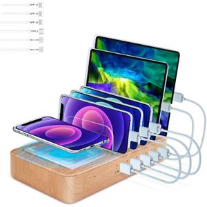 Fastest Charging Station for Multiple Devices, Presents for Him Her 5 USB Ports Chargers for Multiple Devices for Charging Pad for Apple/AirPods/iPad/Samsung/Android/Tablet (Yellow)