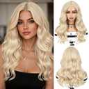 Quantum Love Curly Blonde Wavy Wig for White Women Pre Cut Simulated Lace Curly Wigs 18 Inch Glueless Heat-resistant Synthetic Fiber Wig for Cosplay Daily Party
