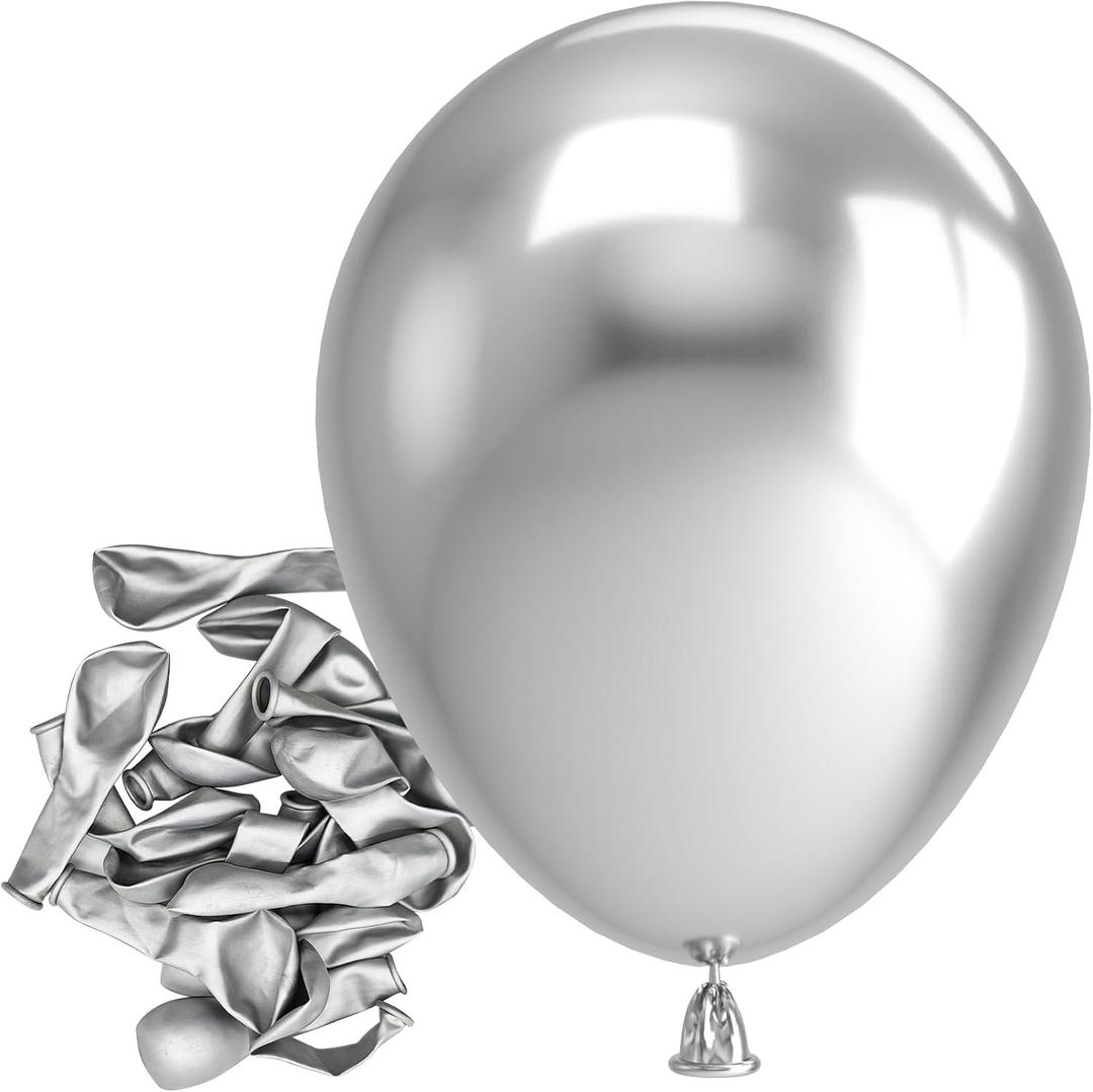 Bezente Metallic Silver Balloons Latex Balloons - 150 Pack 5 inch Chrome Silver Helium Balloons for Wedding Birthday Bridal Shower Graduation Anniversary Party Decorations