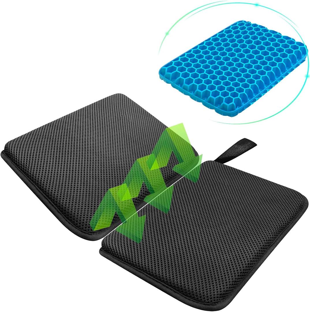 Foldable Gel Seat Cushion for Travel, Portable Chair Cushion for Camping, Honeycomb Seat Cushion, Portable Gel Cushion for Pressure Relief,1.15-Inch Thick (Black)