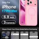 Magnetic Shockproof for iPhone 17 Pro Max Case,Upgrade[Camera Protection][Compatible with Magsafe][Non-Slip][Mil-Grade Protection] Slim Translucent Matte Phone Case for iPhone 17 Pro Max,Pink