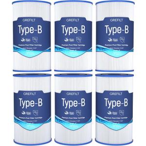 6-Pack Type B Pool Filter Cartridges, Compatible with Intex 29005E, Suitable for 2500 GPH Filter Pump for Above Ground Pools