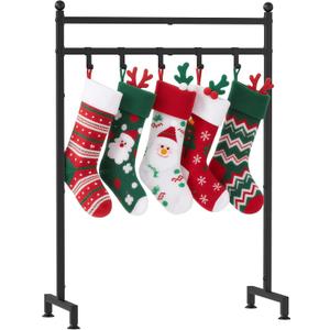 GloTika Christmas Stocking Holder Stand with 6 Hook, Heavy Duty Freestanding Christmas Stocking Hanger, Metal Holiday Decor Hanger Display for Home, Floor, Living Room