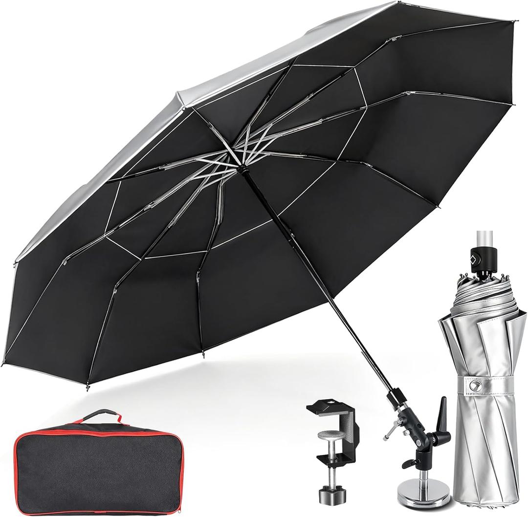 FixOasis 60" Folding HVAC Umbrella with Magnetic Base, Universal Clip Included, Upgraded Durable Frame, Wind-Resistant, Portable Magnetic Umbrella, For HVAC and Outdoor Activities, 180Adjustable