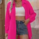 SOLY HUX Women's Button Down Shirt Collared Long Sleeve Drop Shoulder Oversized Blouse Casual Tops (Pink, L)