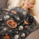 50"x40" Vintage Halloween Throw Blanket,Witch Spider Webs Bat Pumpkin Skull Gothic Blanket, Festival All Seasons Warm Cozy for Sofa Chairs Bed Office Home Women GIrls Gift (Halloween Blanket 1)