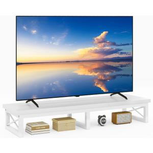 IBUYKE 45" Large TV Riser for 32-60 inch TV, Tabletop Short TV Stand with Storage and Steel Legs, TV Riser Stand for Home, Bedroom, Living Room, White TVT002W