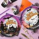 2 x Halloween Paper Plates, Halloween Party Plates and Cups With Straws, Disposable Tableware Party Supplies, Serve for 25 Guests, Spooky Pumpkin Bat Castle, 125 PCS