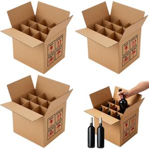 3 Pack Wine Boxes for Moving, 9 Bottle Wine Boxes for Shipping with Cardboard Dividers, Wine Glass Packing Boxes for Moving, Storage, Transport (9.4X9.4X13.7")