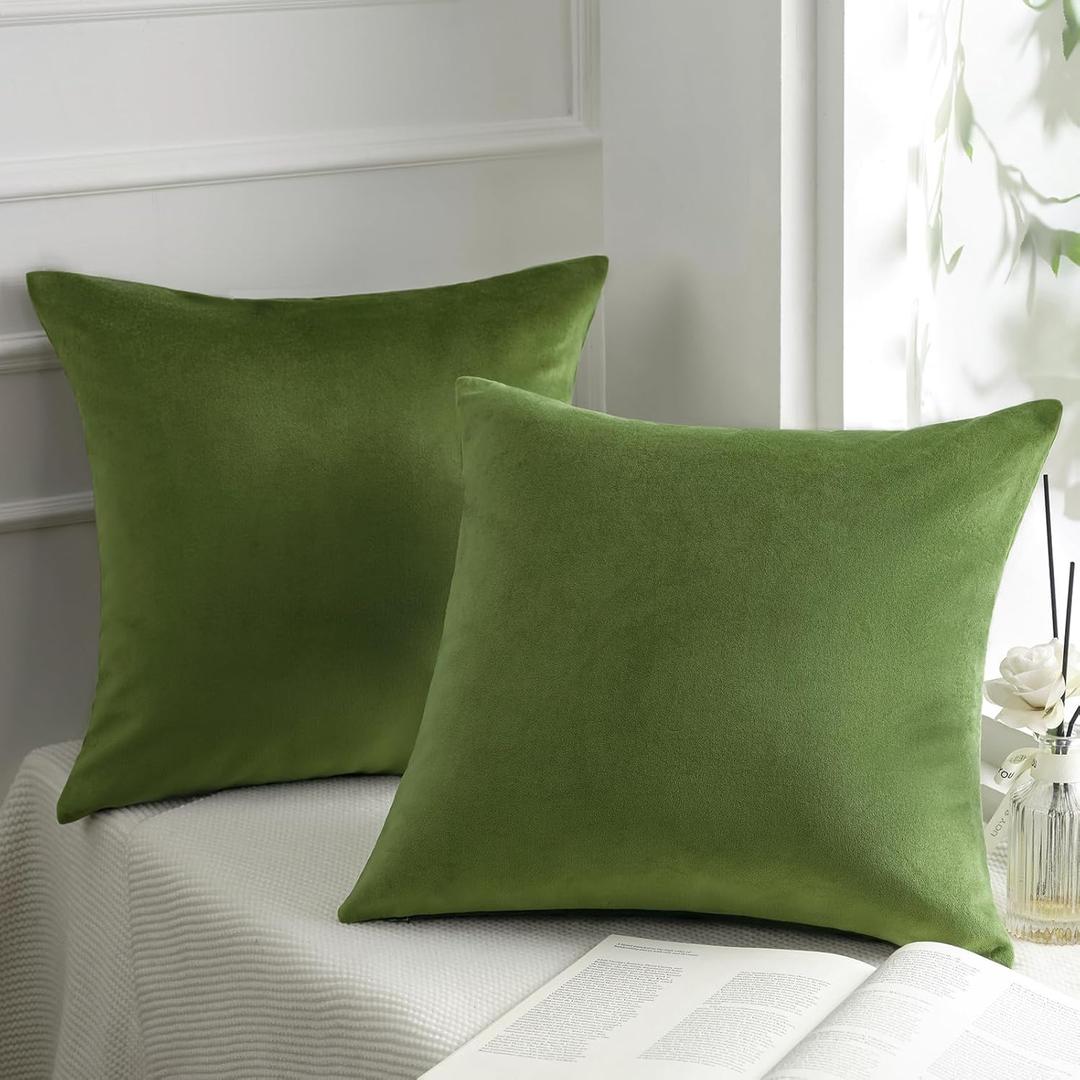 Phantoscope Pack of 2 Velvet Decorative Throw Decorative Pillow Cover Soft Solid Square Cushion Case for Couch Green 20 x 20 inches 50 x 50 cm