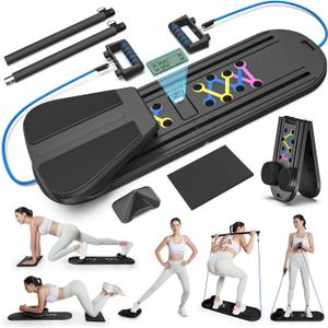 Pilates Board for Home Workout, Foldable Pilates Reformer Set for Women 6-in-1 Portable Folding Mini Pilate Kit Machine Equipment (Black)