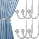 Hion Curtain Holdbacks Silver 6pcs, Curtain Tiebacks Wall Mounted Curtain Hooks Holders for Drapes (Ball-6pcs)