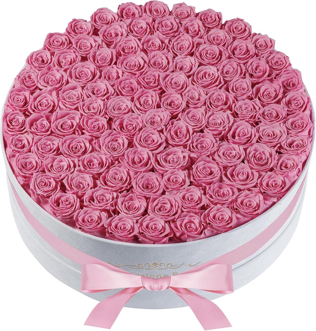 100 Piece Roses in a Velvet Box, Flowers for Delivery, Presereved Flowers Birthday Gifts for Women Mom and Wife (Pink)