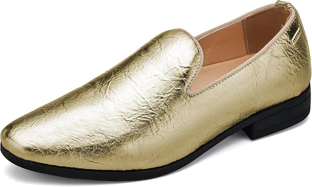 UUBARIS Mens Dress Loafers Tuxedo Suit Slip on Shoes (7, Gold)